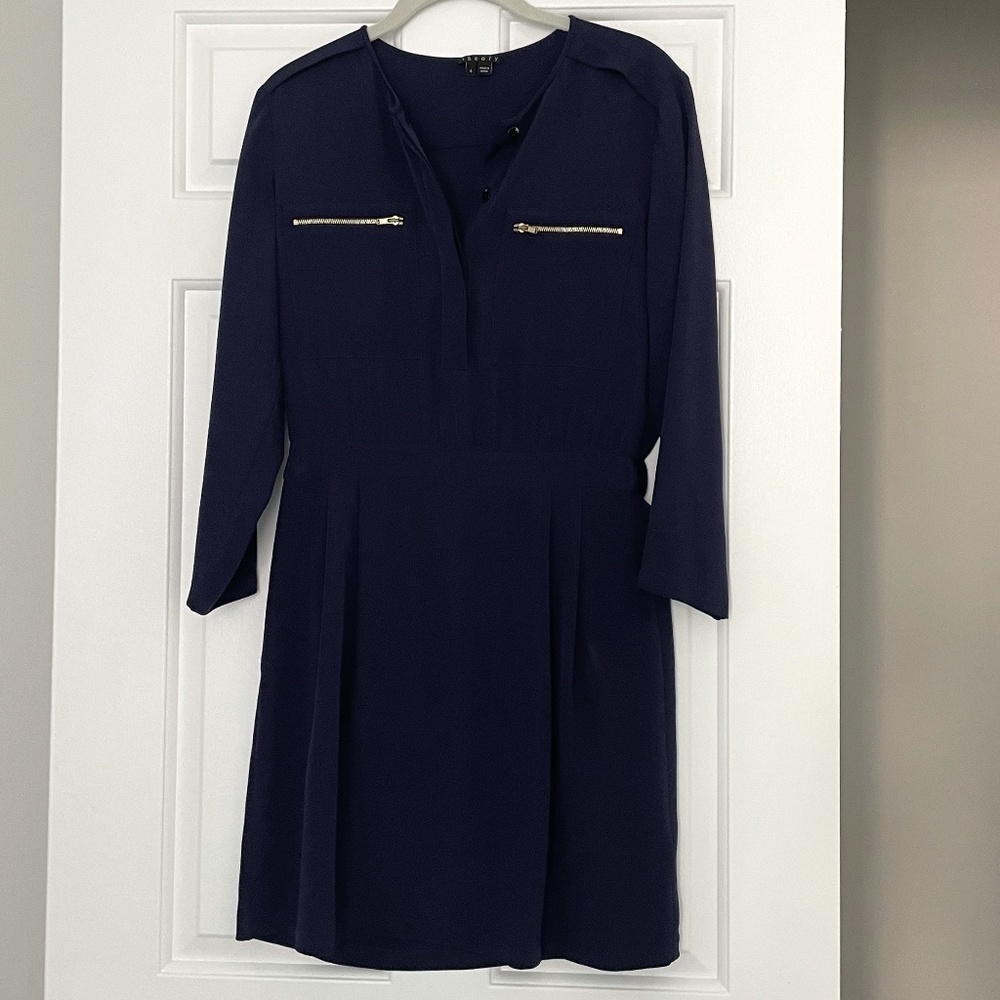 THEORY Silk Mini Dress, Size 4, Navy Blue